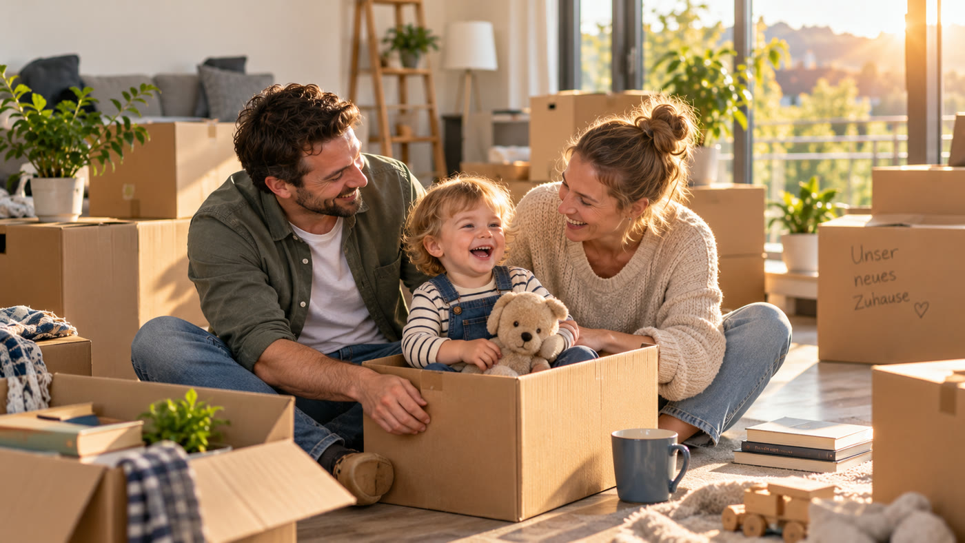 Junge Familie am Umzugstag