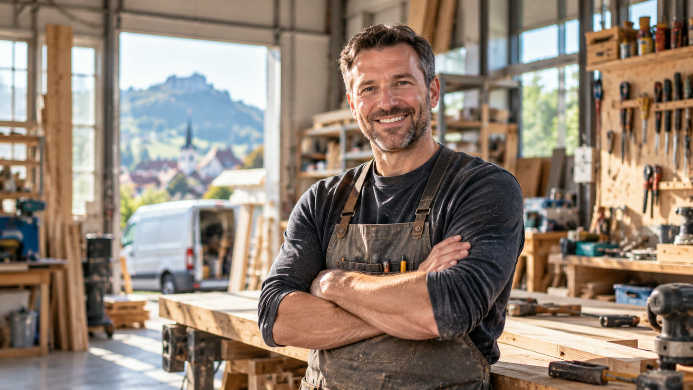Handwerker in seiner Werkstatt in Singen